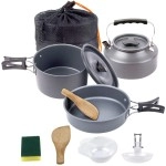 Outdoor Camping Cookware Set with Pot Pan and Kettle