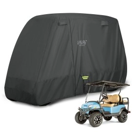10L0L Golf Cart Covers Universal Fits Yamaha EZGO Club Car Lifted 2/4 Passengers Golf Cart, 600D Waterproof Windproof Sunproof Outdoor Polyester Full Cover with 3-Zipper Doors (Black)