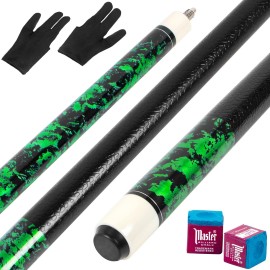 LOTKEY Pool Stick,Pool Cue Sticks 58'' Solid Canadian Maple Wood Extra 2 Pool Chalk Included Durable for Professional Billiard Players (Green)