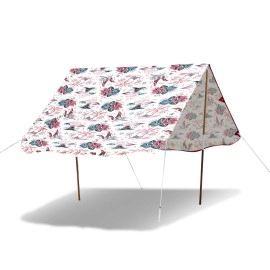 Moku Beach Co UPF 50+ Portable Beach Canopy Tent Set - 3-Step Assembly, Vintage Hawaii - Includes Bag, Poles, Stakes & Hammer - Ideal Sun Shade for Beach, Easy and Convenient