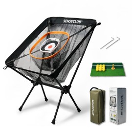 SENSECLUB Golf Chipping Net, Indoor Chipping Net and Mat, Chipping Net Golf Target with Tee and Practice Balls, Backyard Golf Accessories for Swing Game Golf Gifts