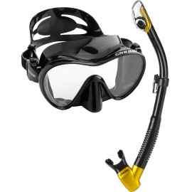 Cressi Italian Boutique Collection - Tempered Glass Lens Frameless Scuba Diving Snorkel Mask - Dry Snorkel Set, Black Metallic Gold