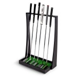 GoSports Premium Wooden Golf Putter Stand - Indoor Display Rack, Holds 6 Clubs - Black, Natural, Brown, White