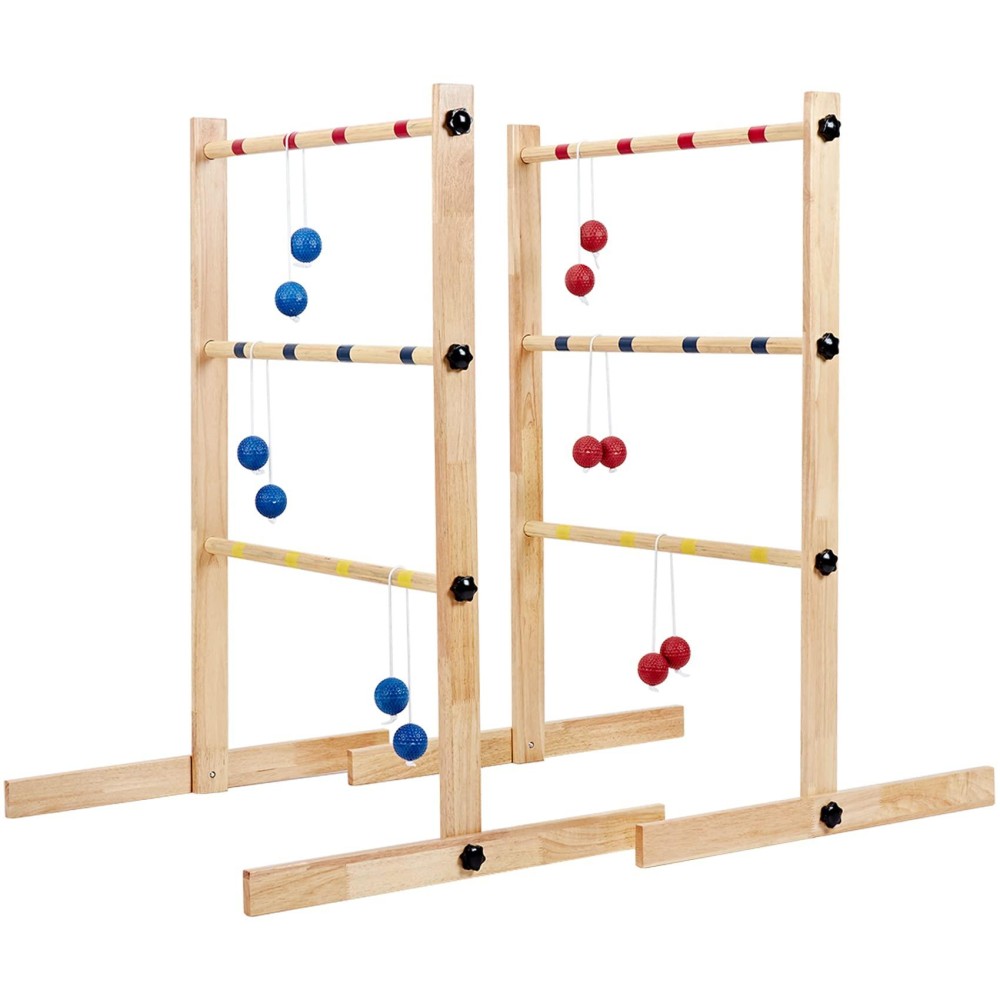 ApudArmis Ladder Toss Game Set, 35x26In Pine Wooden Golf Ladder Lawn Game with 6 Bolos Balls and Carrying Case - Outdoor Backyard Game for Teens Adults Family(New Version Sturdy Bolts)