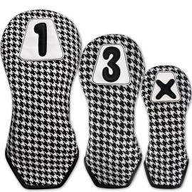 LAISUNTIM Golf Club Head Cover Set - Houndstooth Pattern Golf Headcovers for Driver