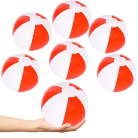 Chochkees Inflatable Beach Balls Design for Swimming Pool Party Favor, Birthday Parties, Summer Fun Toy (12-Pack, Red & White 12