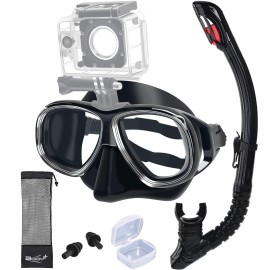 Snorkeling Gear for Adults Youth, Nearsighted Anti-Fog Diving Mask & Silicone Dry Snorkel for Scuba Diving, Spearfishing, Freediving