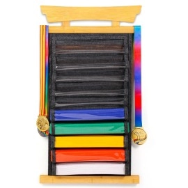Tilhumt 10 Belts Karate Belt Display Rack, Felt Martial Arts Belts Display Holder with Dust Cover, Easily Insert and Remove, Bamboo Taekwondo Belt Display Organizer for Kids and Adults