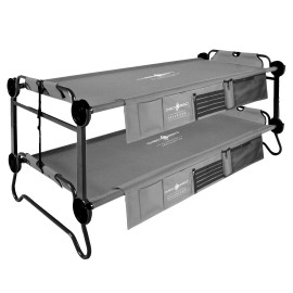 Disc-O-Bed XL Outfitter Bench Double Cot Camping Bunk with Steel Frame, Hanging Side Organizers, Carrying Bags, and Tool-Free Assembly, Grey