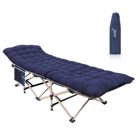 Nice C Camping Cots with Mattress, Cots for Adults, Folding Cot, Lounge Chair, with Pillow, Carry Bag & Storage Pocket, Extra Wide Sturdy, Heavy Duty Holds Up to 500 Lbs (Set of 1 Blue)