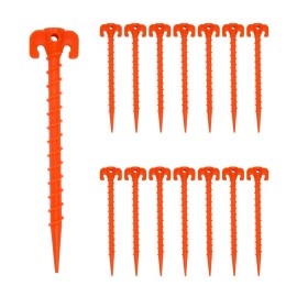YHTIMIOX 15 Pcs Canopy Stakes Spiral Plastic Tent Pegs 10 inch Camping Tent Stakes peg Heavy Duty Beach Tent Pegs Orange