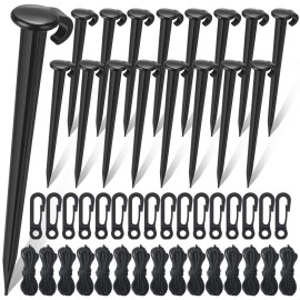 16 Sets Canopy Stakes with Nylon Ropes and Hook Tent Plastic Beach Tent Pegs Heavy Duty Tent Ground Anchor Stakes Outdoor Inflatables Stakes Tents Spikes for Garden Camping Lawn, 7 Inch