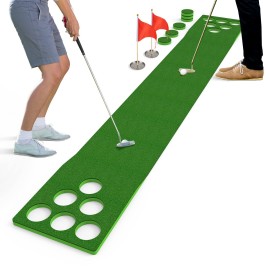 Golf Putting Green Mat for Indoors Set, Golf Pong Game Putting Mat with 2 Hole Cup 2 Red Flag Golf Training and Practicing at Home or Office Golf Simulators Gifts for Men