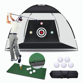 Retouhqp Golf Net Golf Hitting Net Golf Practice Net for Backyard Driving with Target, Foldable Golf Training Aids with Hitting Mat, 5 Golf Balls, 1 Golf Tees, 1 Carry Bag for Indoor Outdoor
