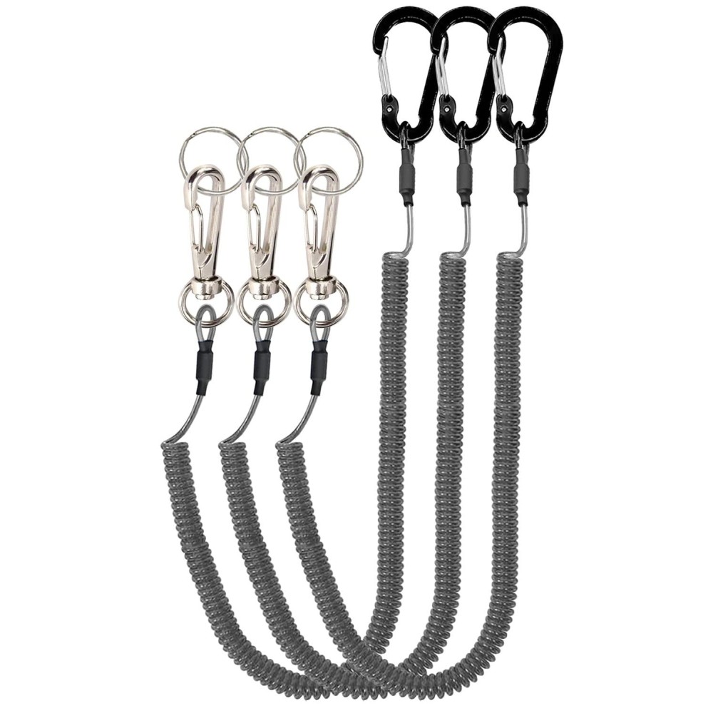 Lix&Rix Rotatable Stretchy Coil Lanyards for Fishing Equipmemt Kayak Paddle Tether Tools Leash,Black 3pcs.