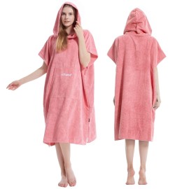 Hiturbo Changing Towel Robe, Absorbent Hooded Surf Poncho Quick-Dry Blanket Towels with Front Pocket for Swiming Surfing Aquatics One Size Unisex (Pink)