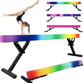 Seliyoo Adjustable Balance Beam Gymnastics Beam high and Low Floor Beam for Kids Home Training,Competition Gymnastic Equipment for All Skills with Weight Limit 500 LBS (Colorful Rainbows, 7