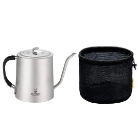 SILVERANT Titanium Kettle Pot for Camping Ultralight Pour Over Gooseneck Coffee Kettle Backpacking with Braided Handle & Drawstring Case -950ml/33.4fl oz