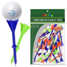 ENHUA GOLF Tees Plastic 60 Count,3 1/4 Inch Long Frictionless Unbreakable Step Tee Bulk Colored Tees Reduce Friction & Side Spin(Mixcolor)