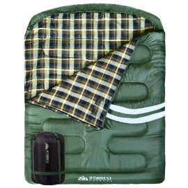 IFORREST Cotton Flannel Double Sleeping Bag for Adults - 2 Person 10?F Cold Weather Couples Camping Bed(All Seasons), Extra-Wide & Warm - Queen Sized XXL