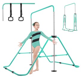 DING.PAI Expandable Gymnastics Training Bar with Free Rings, Adjustable Height Horizontal Bar Gymnastics Junior Training Bar Folding Training Monkey Bar for Kids (Green)