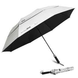 G4Free 62 Inch Portable UV Protection Large Golf Umbrella Automatic Open Double Canopy Big Sun Umbrella Windproof Oversize Sports Umbrellas(Silver/Lake Blue)
