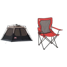 Coleman 4-Person Cabin Tent with Instant Setup | Cabin Tent for Camping Sets Up in 60 Seconds & Broadband Mesh Quad Camping Chair
