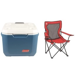 Coleman Portable Cooler with Wheels | Xtreme Wheeled Cooler, 50-Quart, Blue/White & Coleman Broadband Mesh Quad Camping Chair