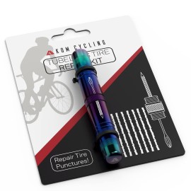KOM Cycling Tubeless Tire Repair Kit for Bikes 8 Colors! Fixes Mountain Bike and Road Bicycle Tire Punctures - Includes Tire Repair Fork Reamer, 8 Bacon Strips. Tubeless Bike Repair Kit (Iridescent)