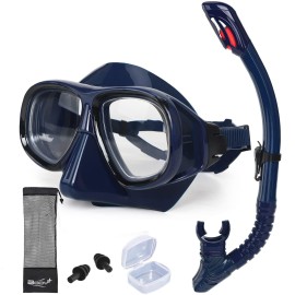 Nearsighted Snorkeling Gear for Adults Youth, Professional Full Dry Top Silicone Snorkel Set, Anti-Fog Scuba Diving Mask with Adjustable Strap(GoPro Not Included)