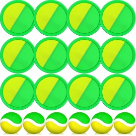 Kids Toys Toss and Catch Game Set 12 Paddles 6 Balls Beach Game Outdoor Ball Sports Games Toss and Catch Ball Set with Paddles Ball Nylon Catch Toys for Kids Adults (Yellow Green)