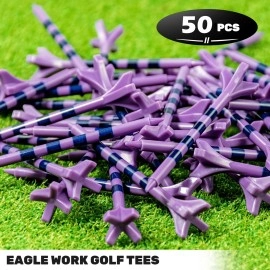 EAGLE WORK Plastic Golf Tees, Pack of 50(3-1/4'') 4 Prongs Golf Tees, More Durable and Stable, Reduces Friction & Side Spin Plastic Tees