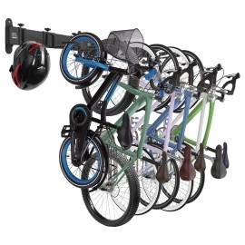 KEMIMOTO Bike Storage Rack, 6 Bike Rack and 3 Helmet Hooks for Garage, Heavy-Duty Wall Mount Adjustable Bike Hooks for Home & Garage Hold up to 520lbs, Hang Up to 5-Inch Fat Bike Tires