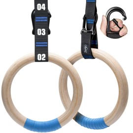 Zingtto Wooden Gymnastic Rings with Adjustable Numbered Straps. 1.1 Olympic Rings for Core Workout, Crossfit, Bodyweight Training. Home Gym Rings with 8.5ft Exercise Straps and Workout Handles