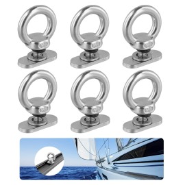 Homaisson 6pcs Kayak Track Mount Tie Down Eyelets, 4,000 Pounds Capacity Stainless Steel Tie Down Eyelet for Bungee Cord Rope, Kayak Track Accessories