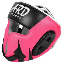 ARD Leather Art MMA Boxing Headgear for Muay Thai, Sparring, Taekwondo, Martial Arts, Grappling, Karate (Pink-White, X-Large)