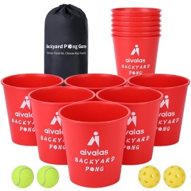Aivalas Yard Pong Outdoor Games Set, Giant Yard Pong Game for Adults and Family with 12 Buckets, 4 Balls and a Carrying Bag, Giant Pong for Beach, Camping, Lawn and Backyard