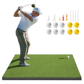 Golf Mat, Golfguru 5x4ft Pro Golf Hitting Practice Mats with 10 Golf Balls, 7 Golf Tees, 2 Golf Rubber Tees, Golf Training Aids for Backyard Driving Chipping Indoor Outdoor Training