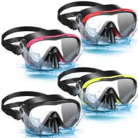 4 Pcs Snorkeling Goggles for Adults Scuba Diving Mask Anti Fog Dive Mask Snorkeling Gear for Men Women Panoramic Swimming Goggles with Nose Cover for Diving, Swimming (Black, Yellow, Red, Rose Red)