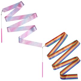 2pcs?Dance Ribbons,?157.5 Inch?Gymnastics Ribbon?Rhythmic Dance Ribbons Baton Twirling for Artistic Dancing Kids Dancing Talent Shows