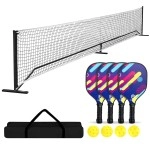 DULCE DOM Portable Pickleball Net and 4 Paddles Set with 4 Indoor/Outdoor Pickleballs - 22 FT USAPA Regulation Size for Driveway Matches - A for Pickleball Players of All Levels