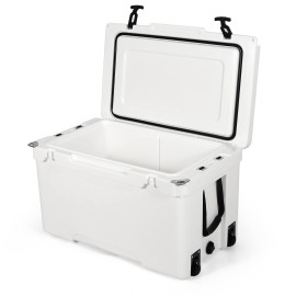 REDCAMP Rolling Wheeled Cooler, 75QT Pratable High Performance Ice Chest with Wheels, Keeping Ice Cold for 3-5 Days,Hard Cooler for Camping, White