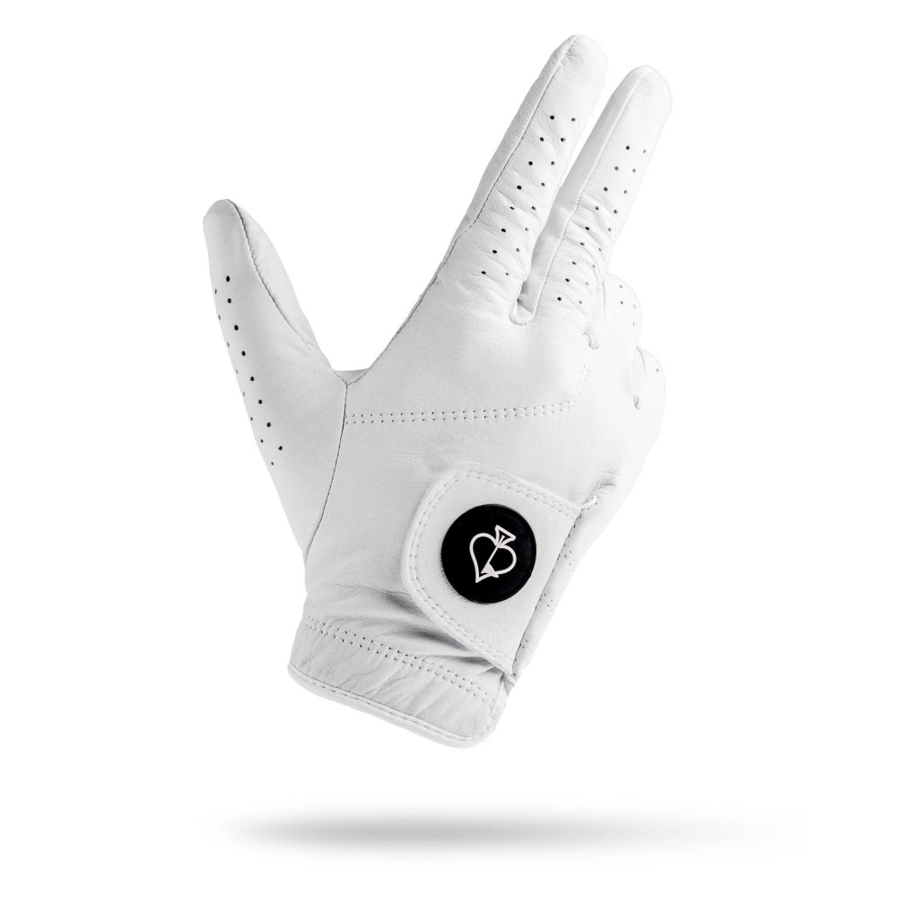Pins & Aces - Ghost White Golf Glove Design - Premium AAA Cabretta Leather, Long-Lasting Durable Tour Glove for Men or Women - Premium Leather Golf Glove Left & Right Hand (Medium, Right)