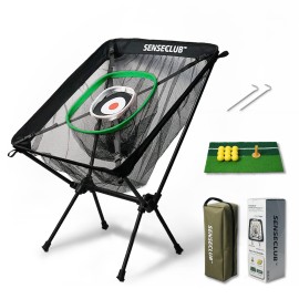 SENSECLUB Golf Chipping Net, Indoor Chipping Net and Mat, Chipping Net Golf Target with Tee and Practice Balls, Backyard Golf Accessories for Swing Game Golf Gifts