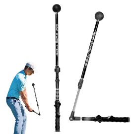 BestYiJo Golf Swing Trainer Foldable Trainging Aid for Golf, Training Equipment, Warm-Up Stick, Position Corrector, Golf Training Assistant (Black) - Right