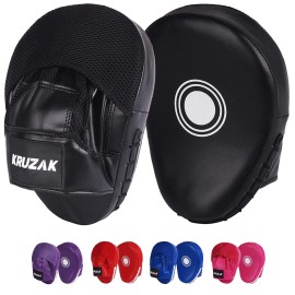 Kruzak Plain Punching Mitts for Muay Thai MMA Training, Focus Pads for Boxing Martial Arts and Punching Target (Black)