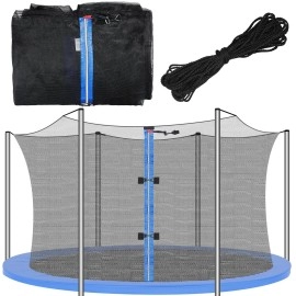 Trampoline Replacement 12 13 14 15 16 ft Trampoline Safety Net Round Frame Trampolines Enclosure Net Weather Resistant Trampoline Net with Double Headed Zippers, Net Only(12 FT, 6 Straight Poles)