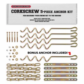 Sportspower MSC-5672 Deluxe Corkscrew 5-Piece Metal Ground Anchor Hardware Kit for Swing Sets and Trampoline - Gold