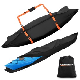 9ft Kayak Cover Waterproof UV Protection 600D Heavy Duty Full Canoe Cover with Zipper & 2 Adjustable Straps and 1 Shoulder Strap for Indoor/Outdoor Kayak/Canoe/Paddle Board(NOT for BKC Kayak)