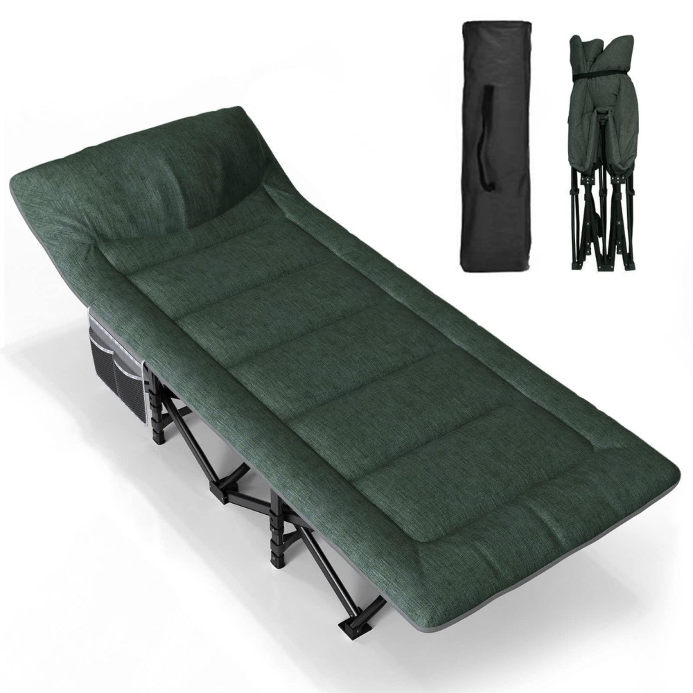 ATORPOK Camping Cot for Adults Most Comfortable with Pad and Pillow, Portable Folding Bed for Sleeping with Mattress Supports 450 lbs,Outdoor Camping and Indoor Lunch Break (Green)